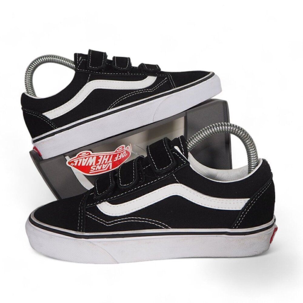 Vans Old Skool V Hook & Loop "Prison Style" Black / White Women's 6.5‎